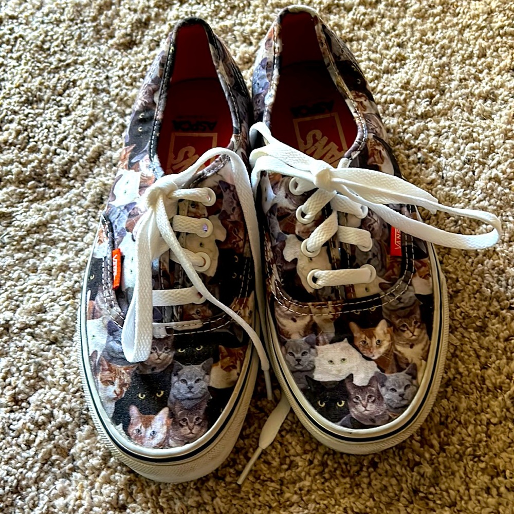 VANS Cat Animal Kittens Kitty ASPCS Rescue Canvas Lace Up Feline 7.5 Sneakers